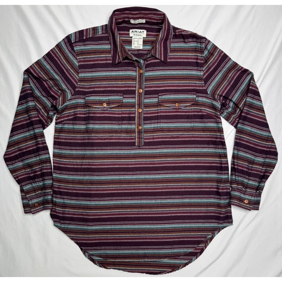 Ariat Tops - Ariat Real Billie Jean Popover Shirt Womens Medium Striped Flannel Western